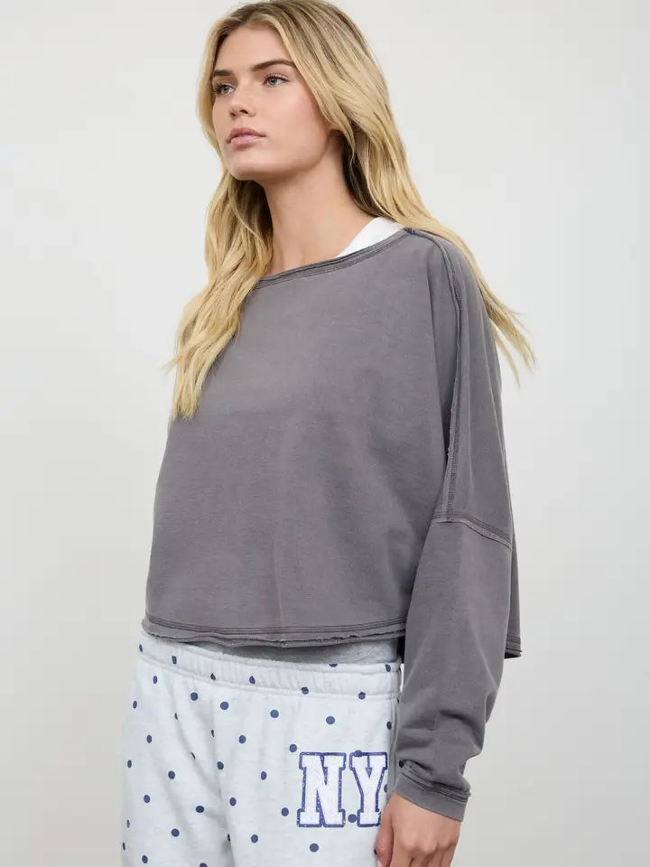 Boatneck Raw Edge L/S Crop Top