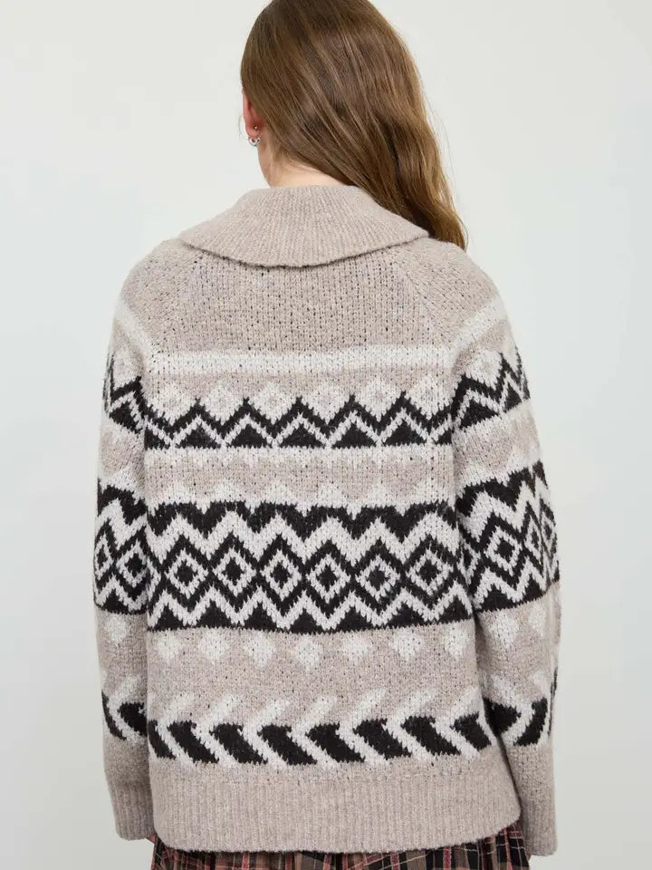 Geometric Fair Isle Zip Up Cardugan Sweater