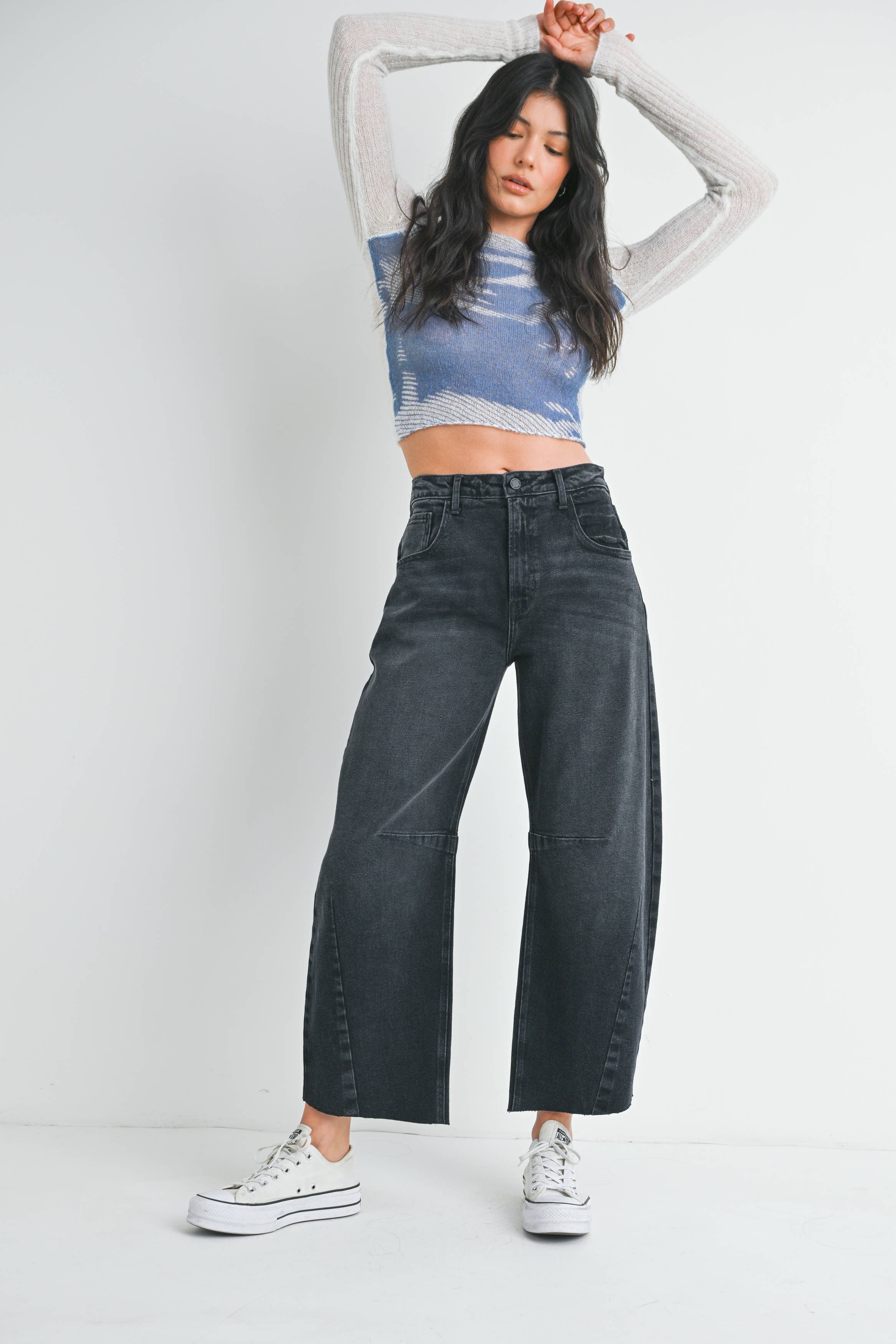 Washe Black Barrel Jean w/ Seams