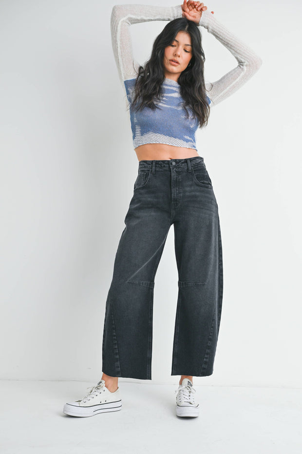 Washe Black Barrel Jean w/ Seams