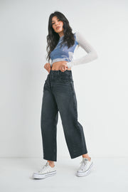 Washe Black Barrel Jean w/ Seams