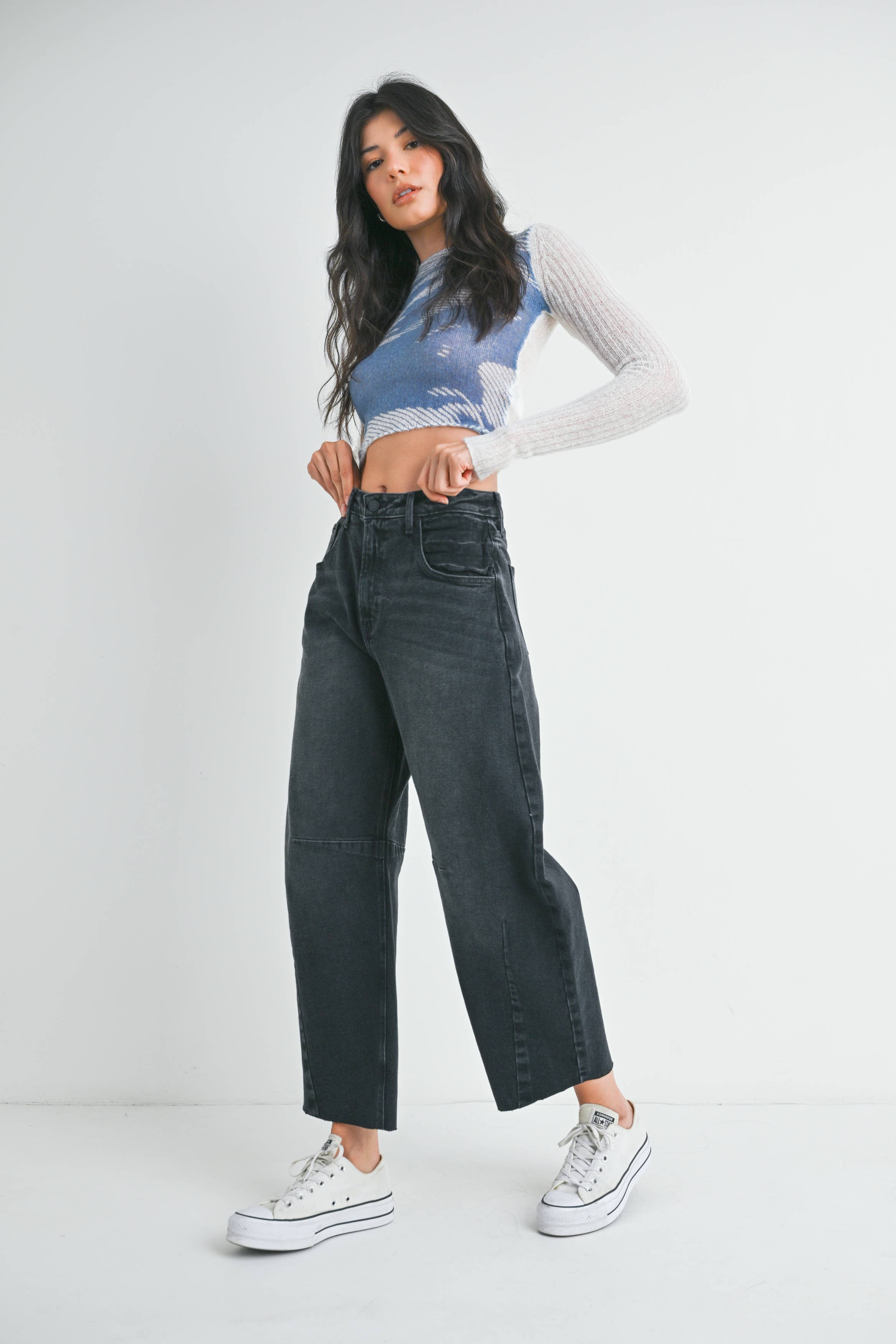 Washe Black Barrel Jean w/ Seams