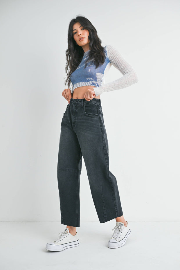 Washe Black Barrel Jean w/ Seams