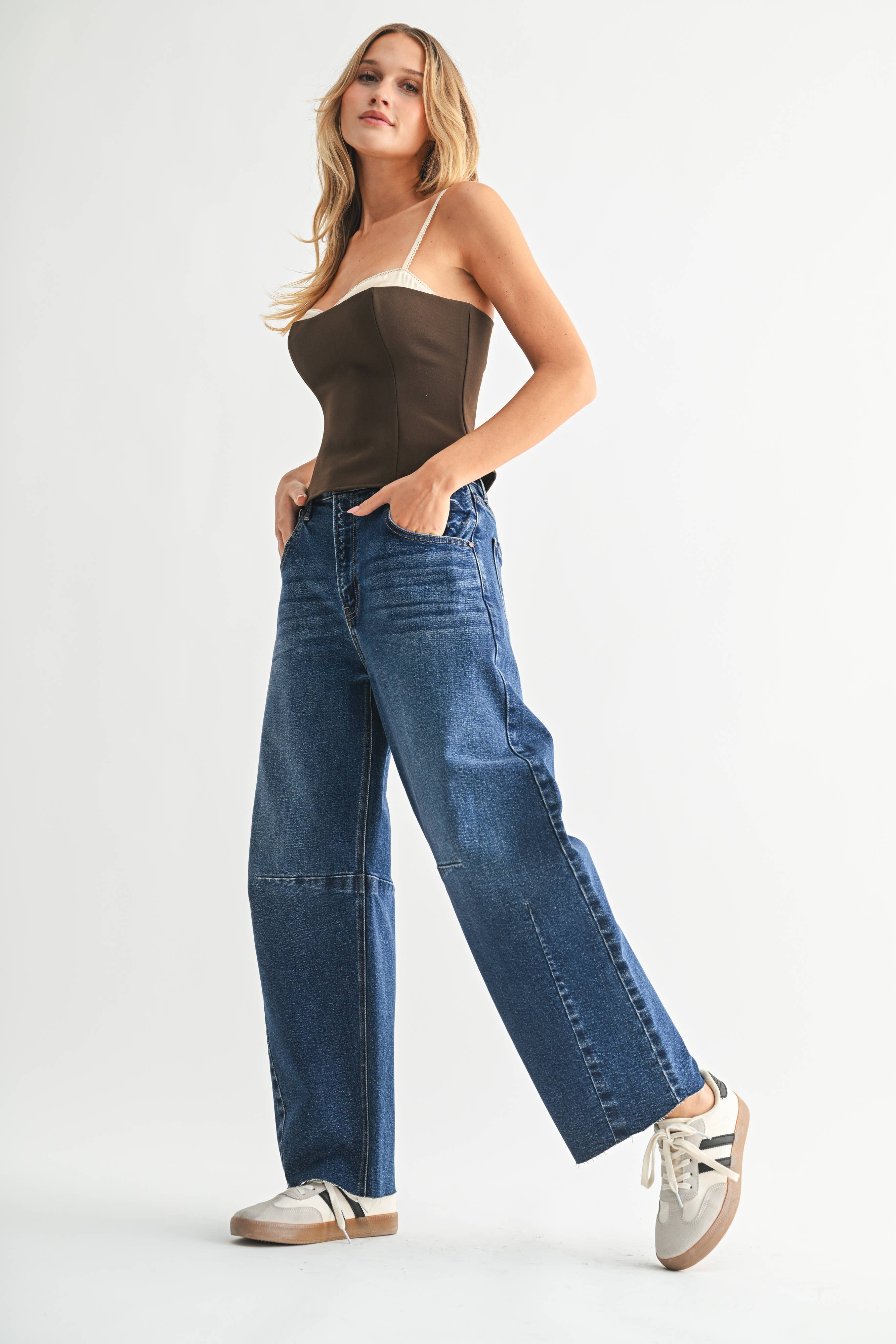 BP473J - DK - Barrel Jean w/ Seams