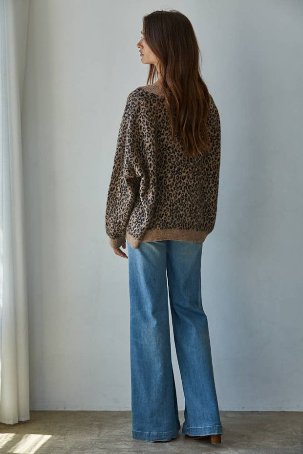 Knit Sweater Animal Print Cardigan
