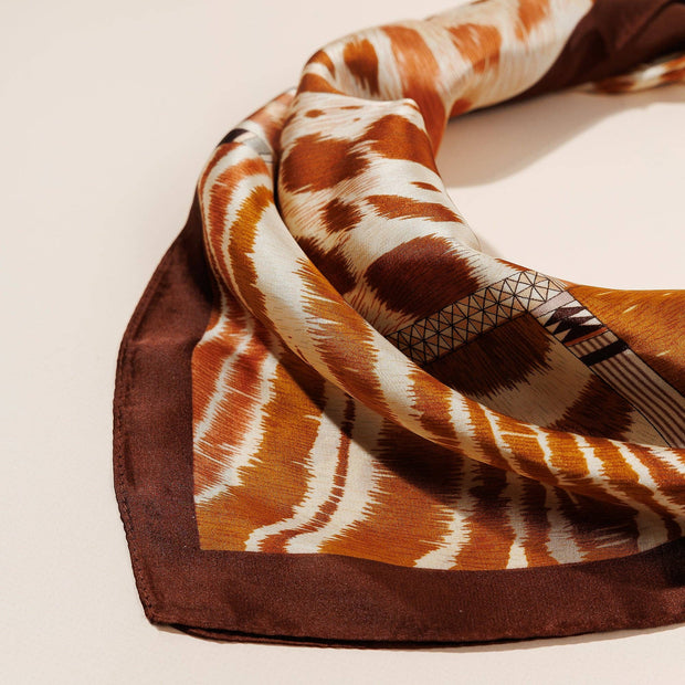 Animal Print Polyester Silk-Feel Scarf – Brown & Beige Safari-Inspired Square Scarf