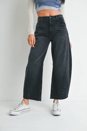 Washe Black Barrel Jean w/ Seams