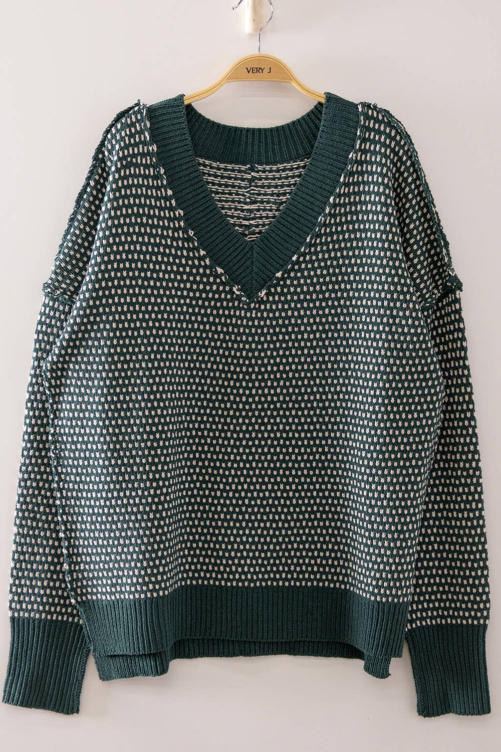 Very J Contrast Stitch V-Neck Sweater