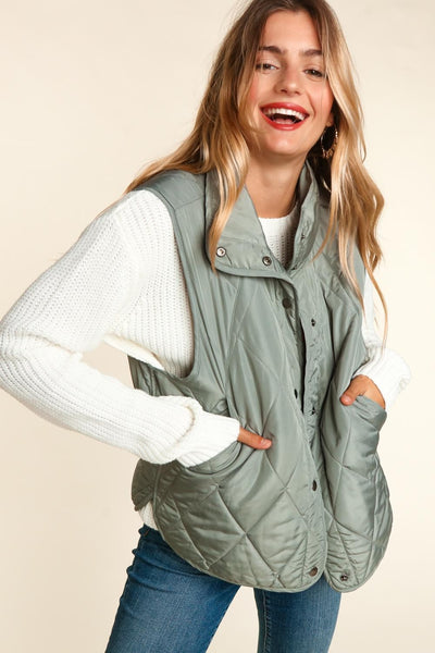 QUILTED PUFFER VEST W/ POCKETS
