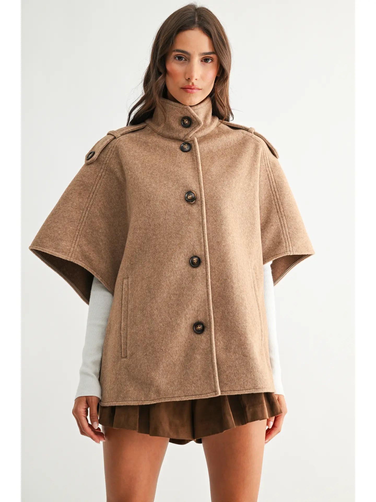 Camellia Wool Blend Cape Jacket