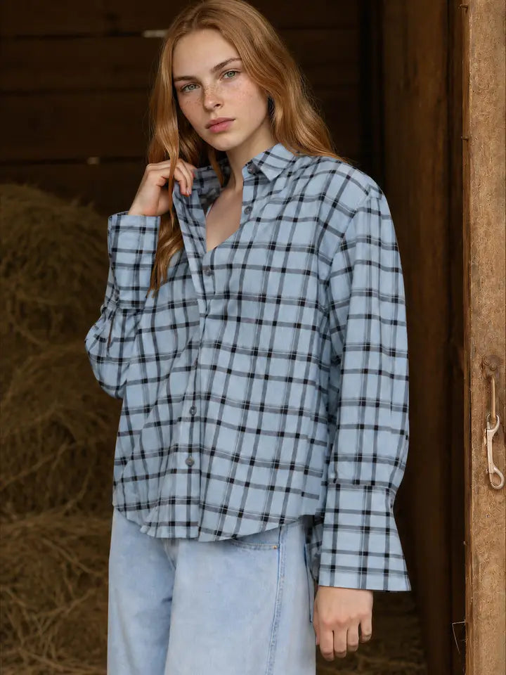 Plaid Collared Button Up Top