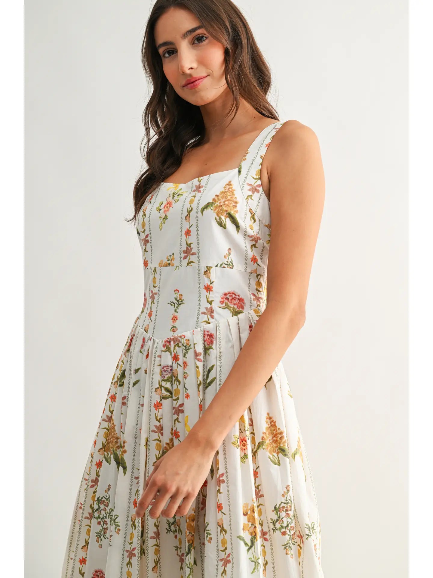 Camellia Floral Print Cotton Midi Dress