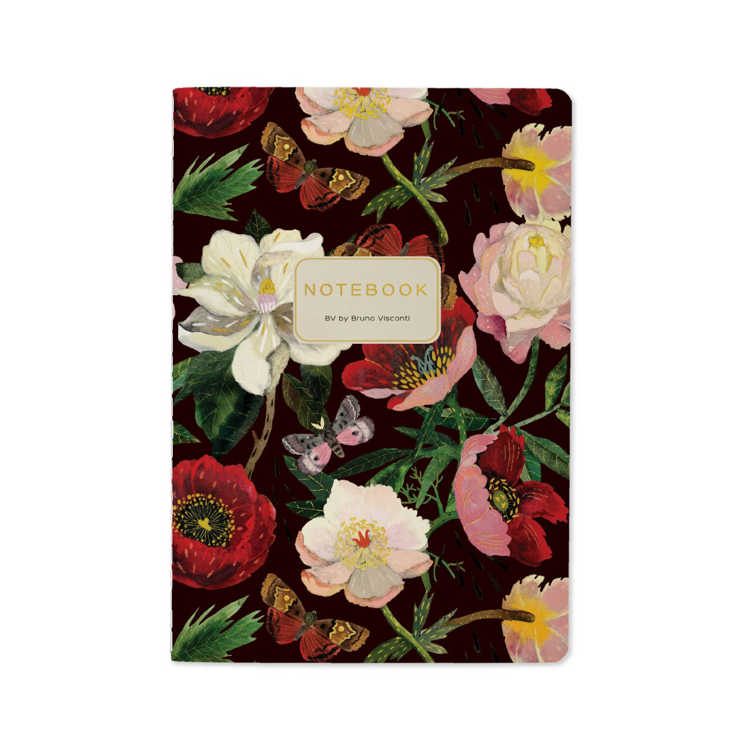 Peonies on Black-A5 Notebook