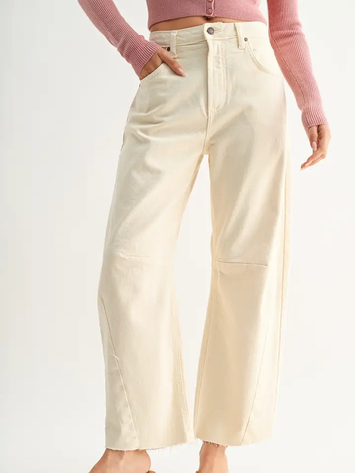 Raw Hem Barrel Jeans w/ Seams