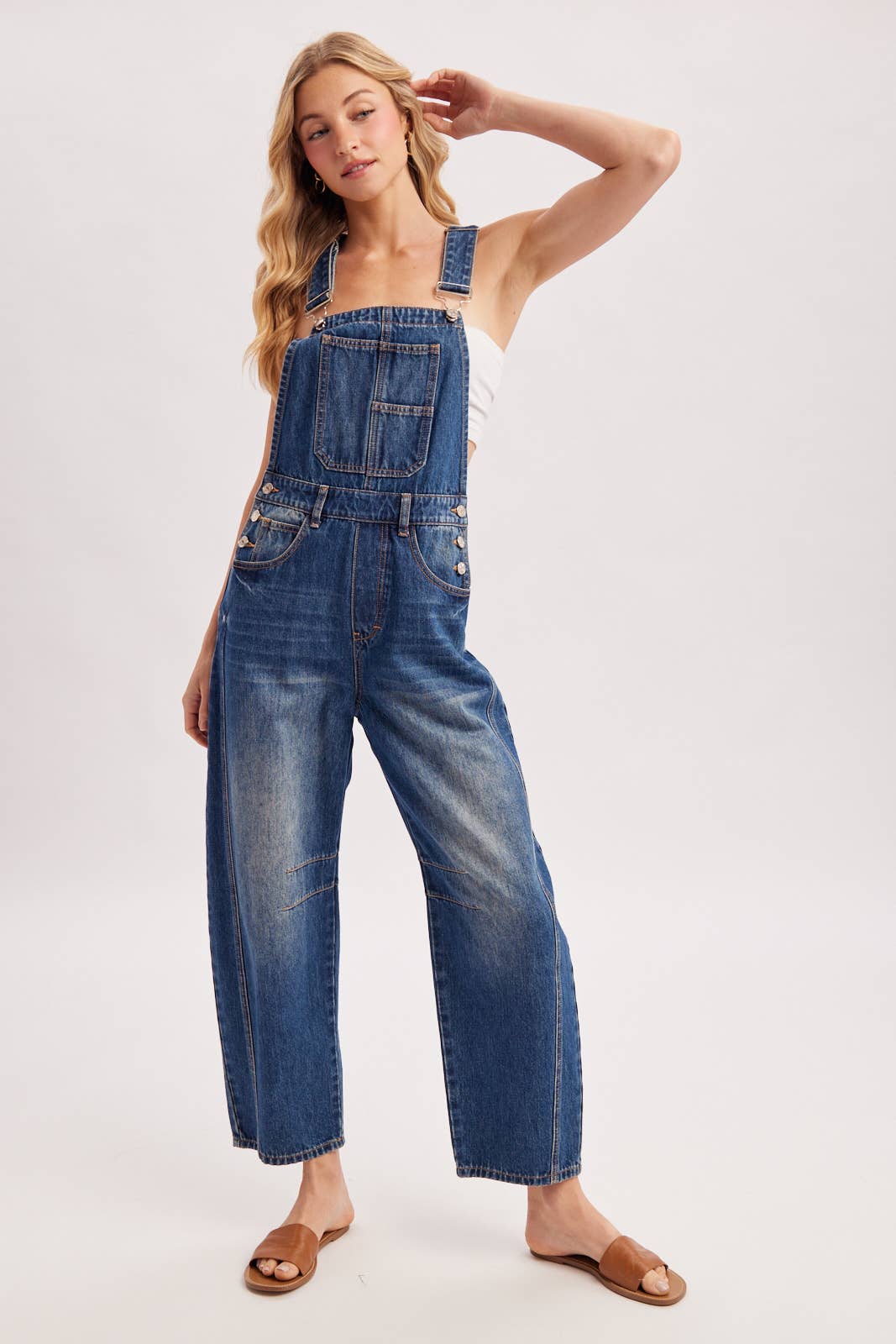DENIM BARREL OVERALLS