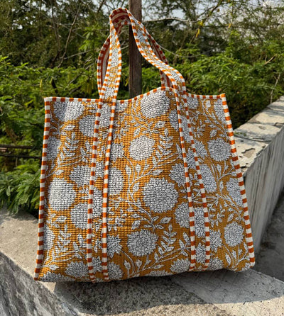 Indian Cotton Shoulder Bag Quilted Floral Printed Market Bag