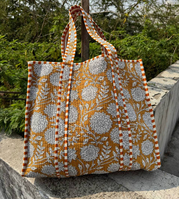 Indian Cotton Shoulder Bag Quilted Floral Printed Market Bag