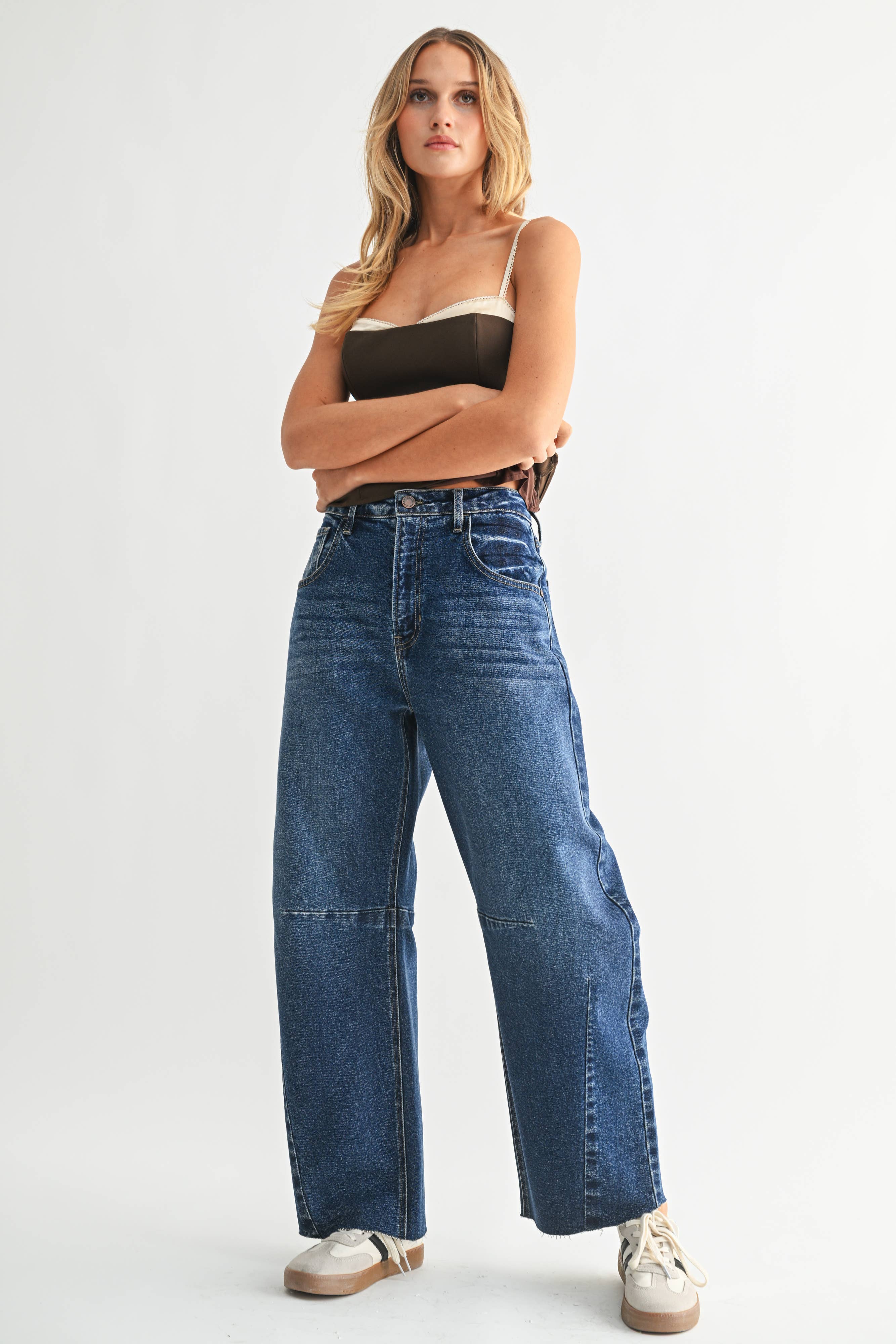 BP473J - DK - Barrel Jean w/ Seams