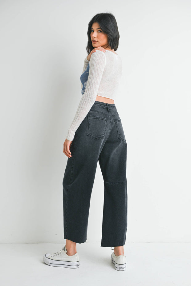 Washe Black Barrel Jean w/ Seams