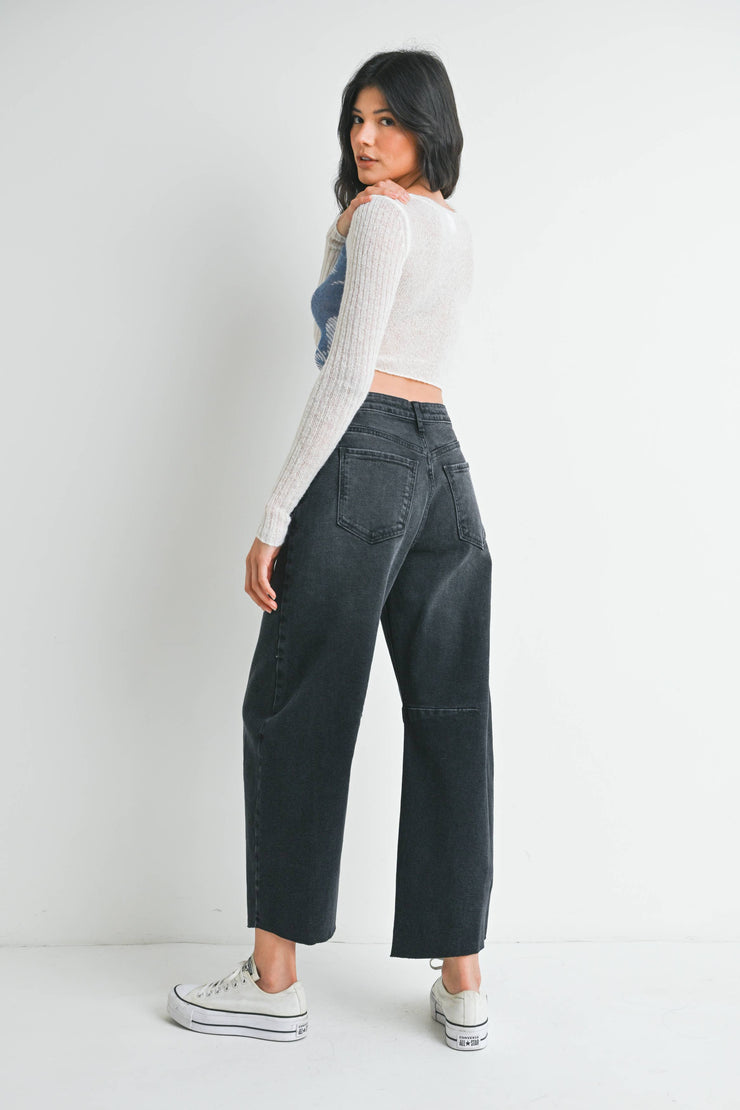 Washe Black Barrel Jean w/ Seams