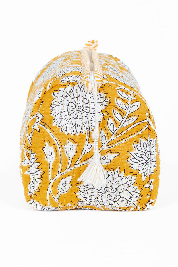Yellow Floral print Quilted Cotton Toiletry Bag Set
