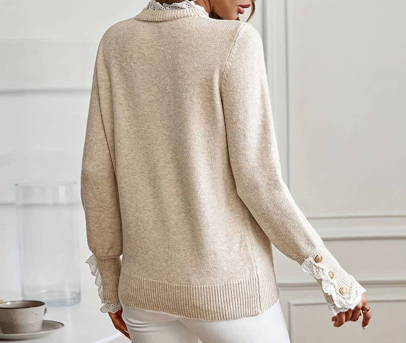 Lace Trim Pullover Knit Sweater