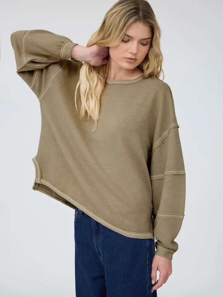 Exposed Seam Detail L/S Knit Top
