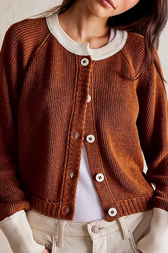 Contrast Trim Slouchy Cardigan Choc/Oat