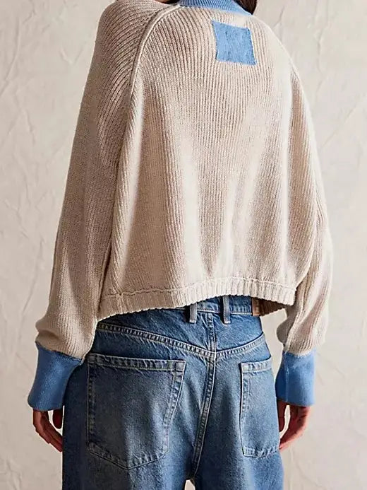 Contrast trim Slouchy Cardigan Blue/Oat