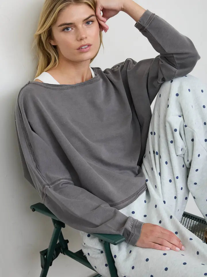 Boatneck Raw Edge L/S Crop Top
