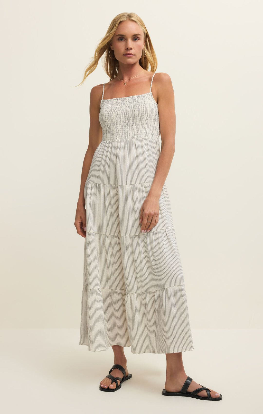 balos chambray midi dress z supply Z Supply Balos Striped Midi Dress