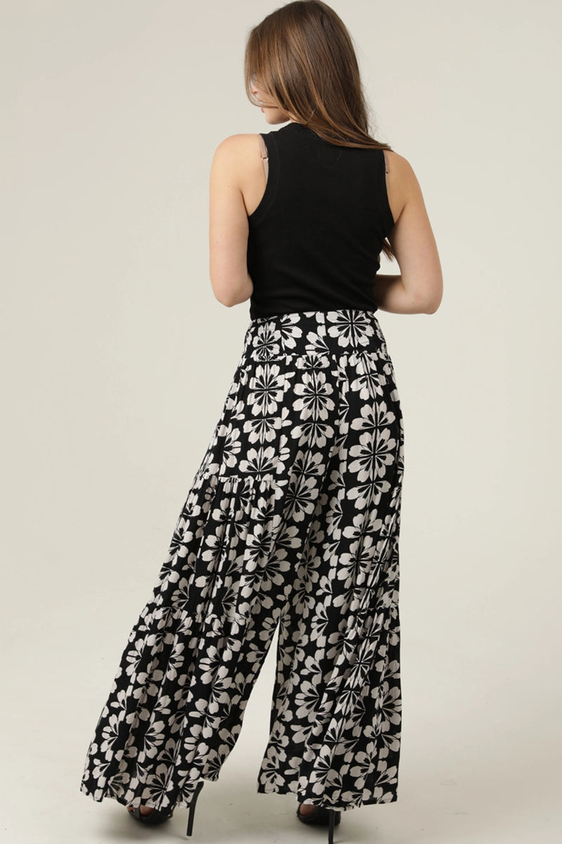 Wide Leg Printed Pants with Tie Waist