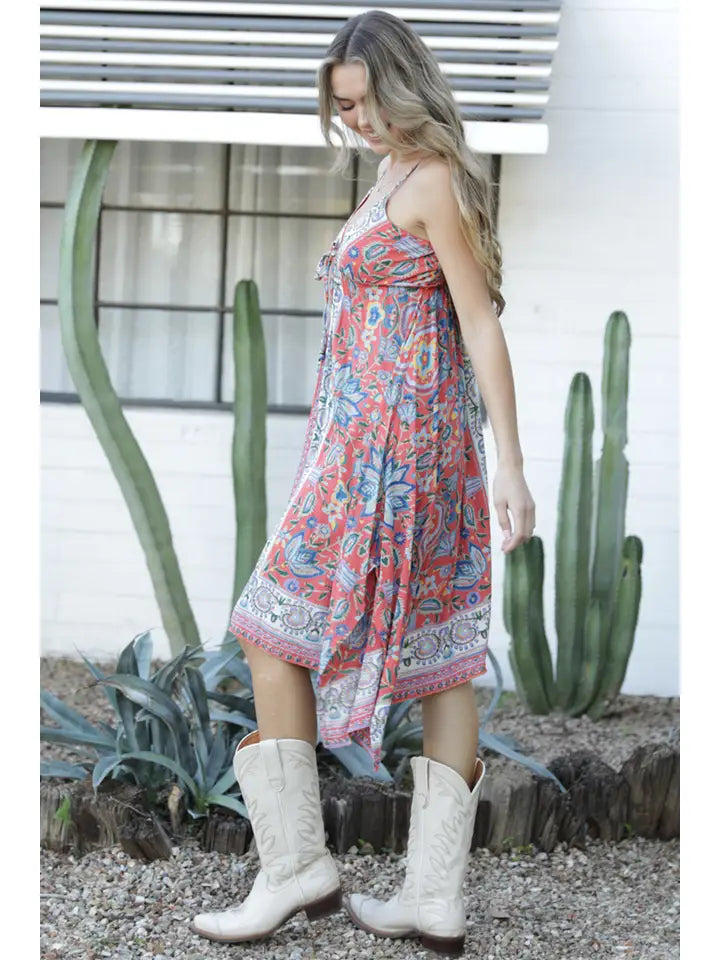 Hailey Midi Dress w/ Border Print