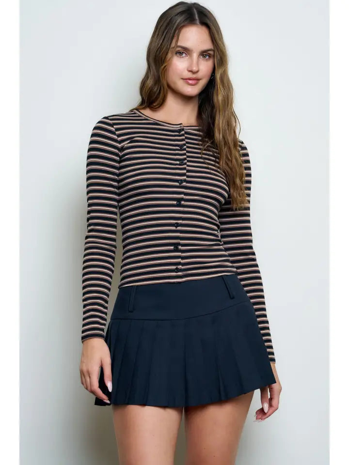 Crew Neck Stripe L/S Knit Top