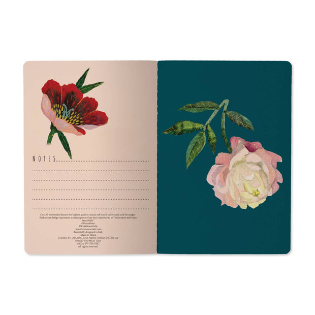 Peonies on Black-A5 Notebook