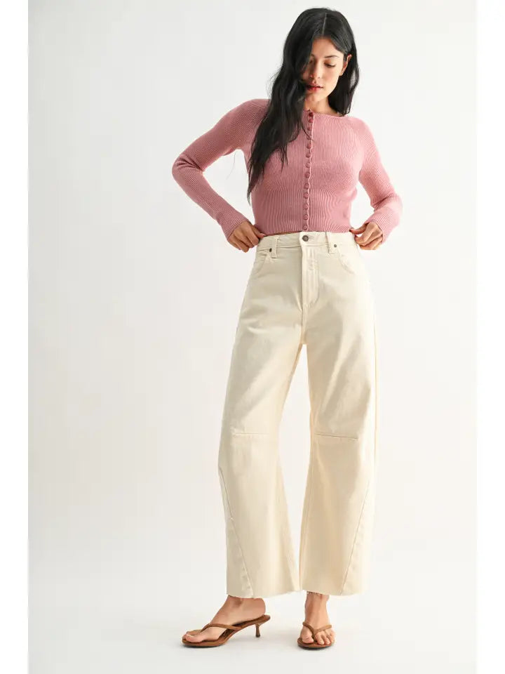 Raw Hem Barrel Jeans w/ Seams