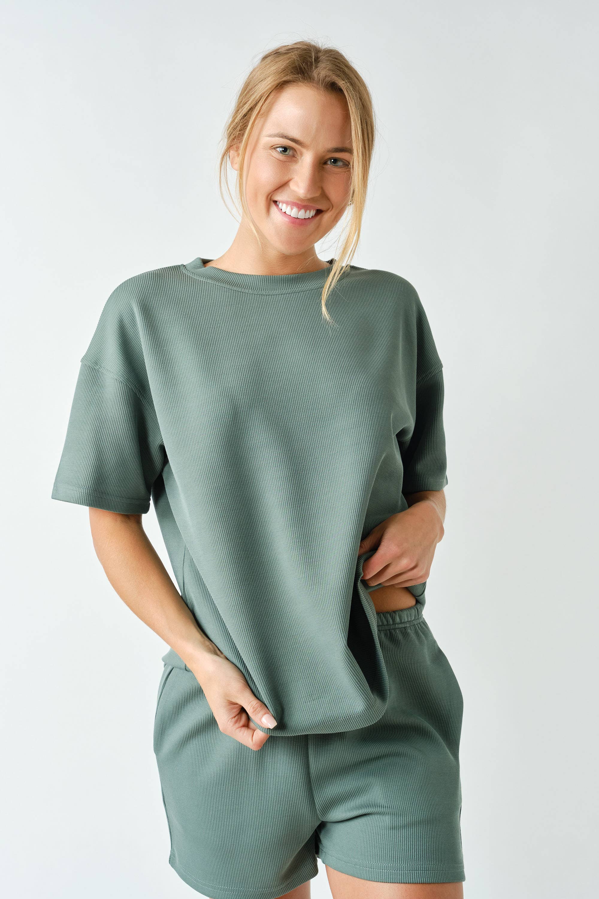 Luxe Sand Wash Rib Classic Tee Set