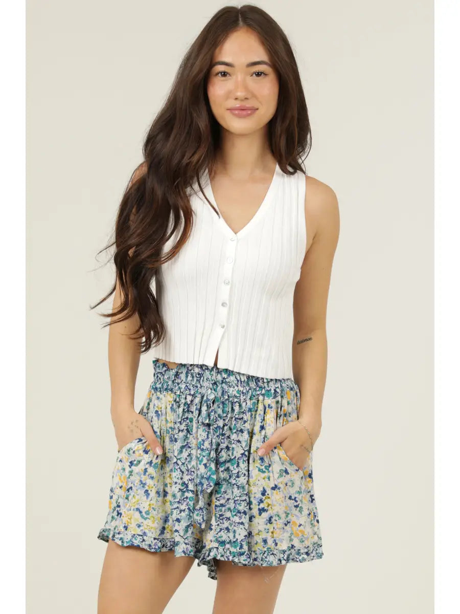 Twin Print Elastic Waist with Tie Shorts