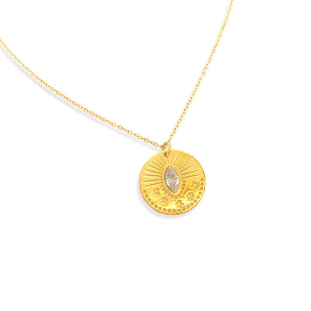 CZ INLAID COIN NECKLACE