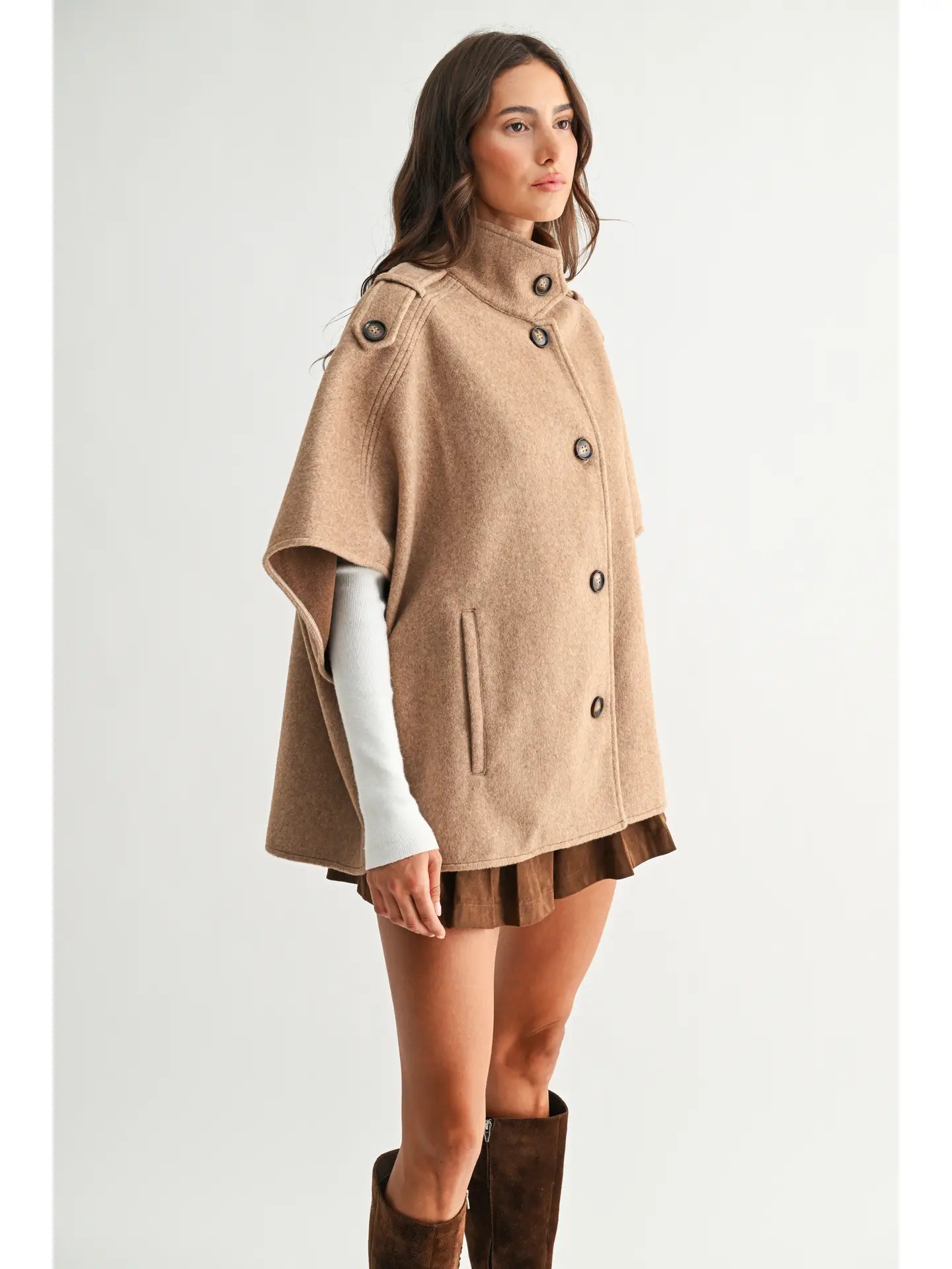 Camellia Wool Blend Cape Jacket
