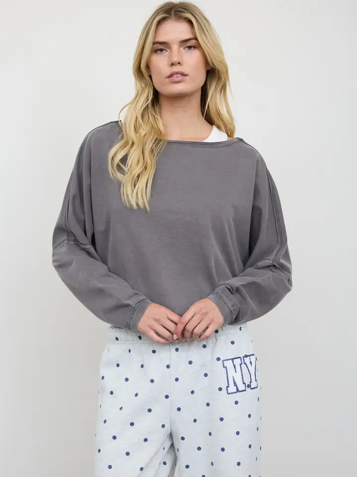Boatneck Raw Edge L/S Crop Top