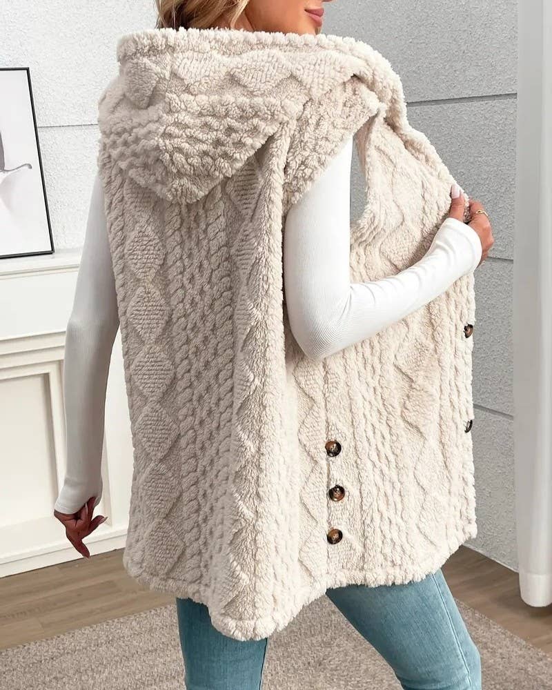 Double-sided Plush Hooded Button Vest