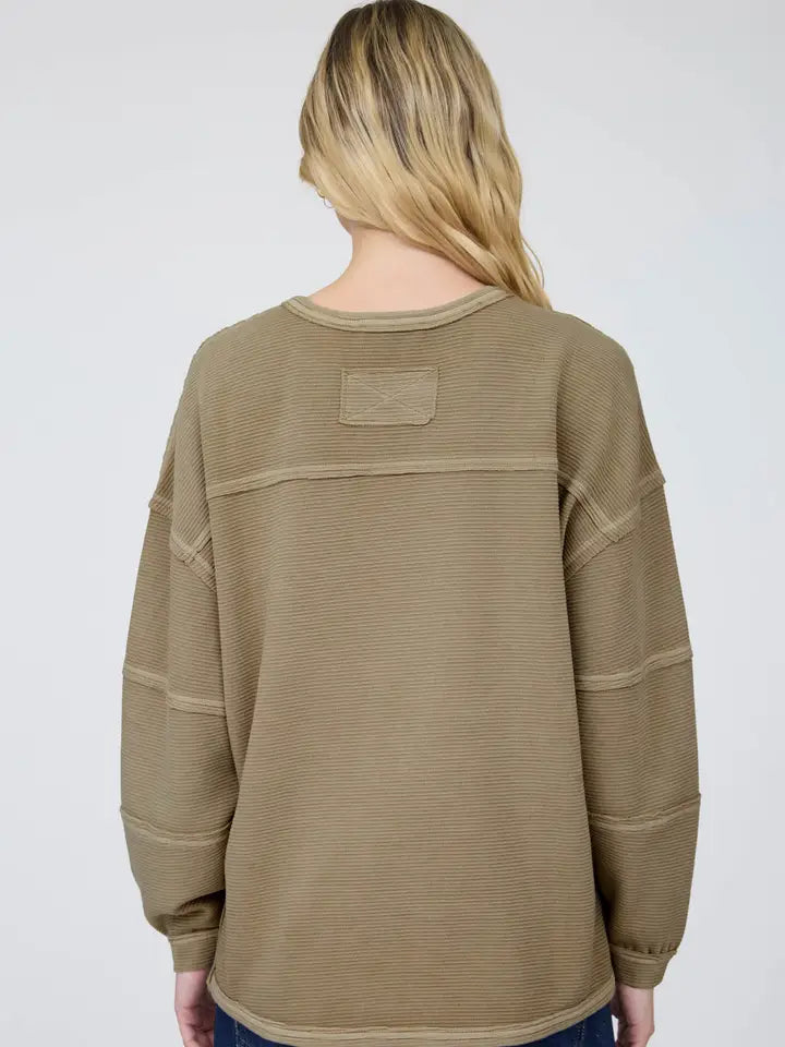 Exposed Seam Detail L/S Knit Top