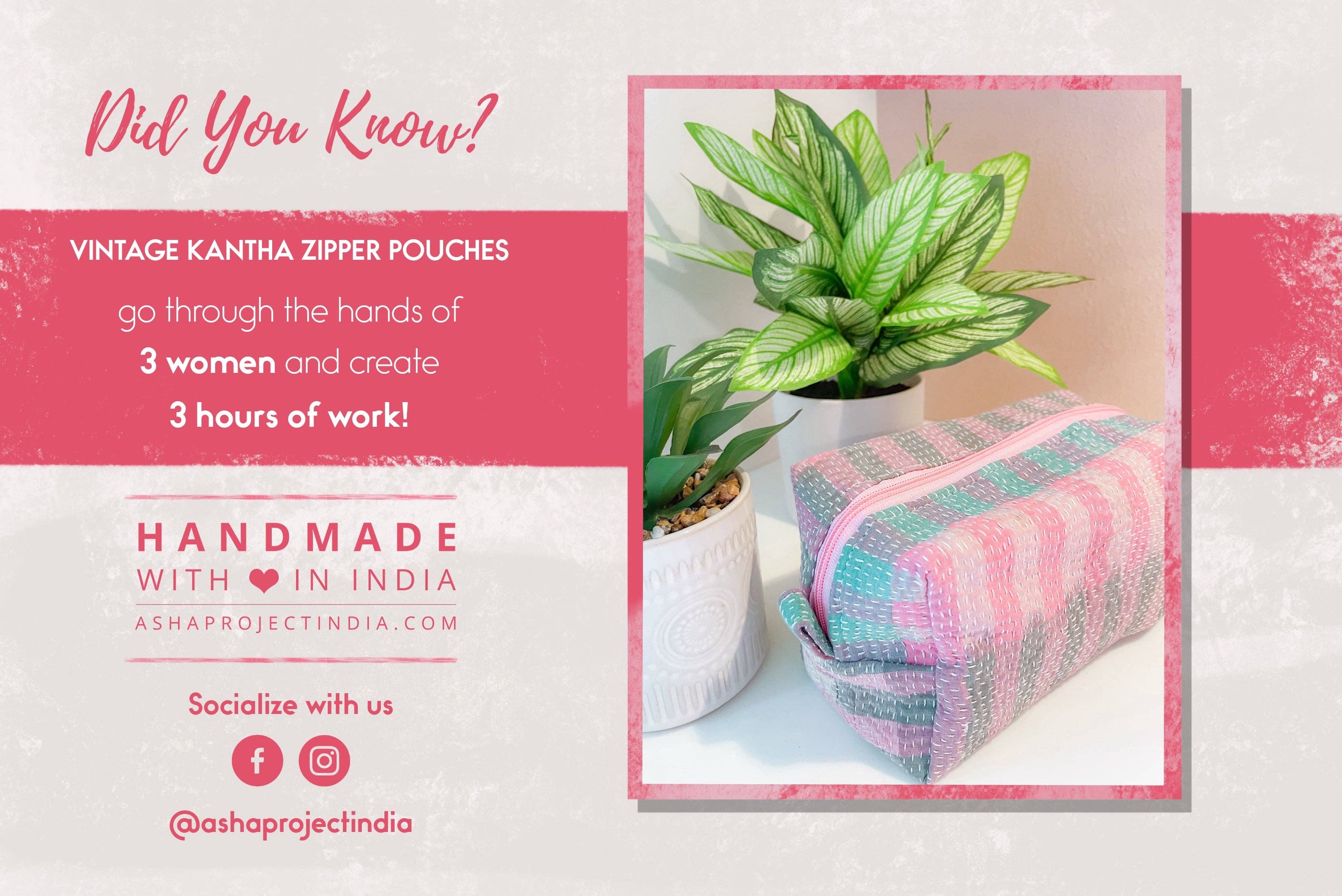 Vintage Kantha Zipper Box Pouch