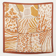 Animal Print Polyester Silk-Feel Scarf – Brown & Beige Safari-Inspired Square Scarf