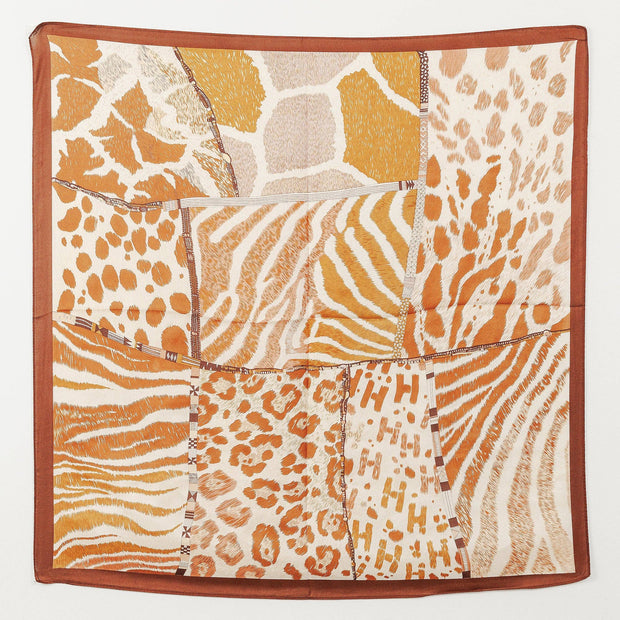 Animal Print Polyester Silk-Feel Scarf – Brown & Beige Safari-Inspired Square Scarf