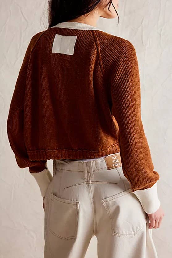 Contrast Trim Slouchy Cardigan Choc/Oat