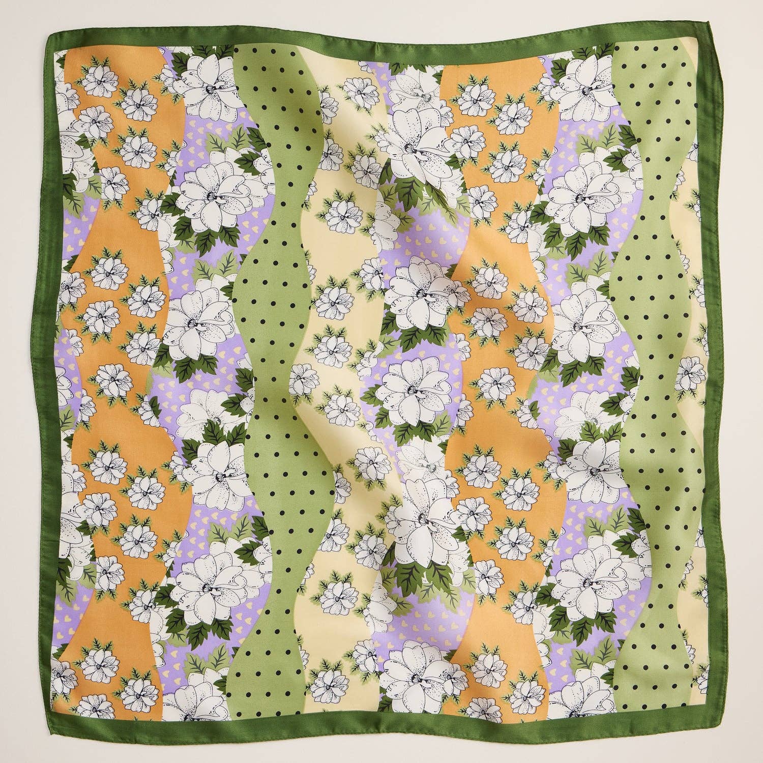 Retro Floral Print Scarf – Colorful Silk-Feel Square Scarf