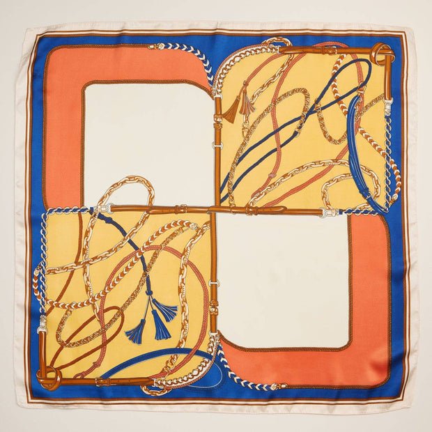 Equestrian Chain Print Scarf – Silk Texture Square Scarf for Elegant Styling