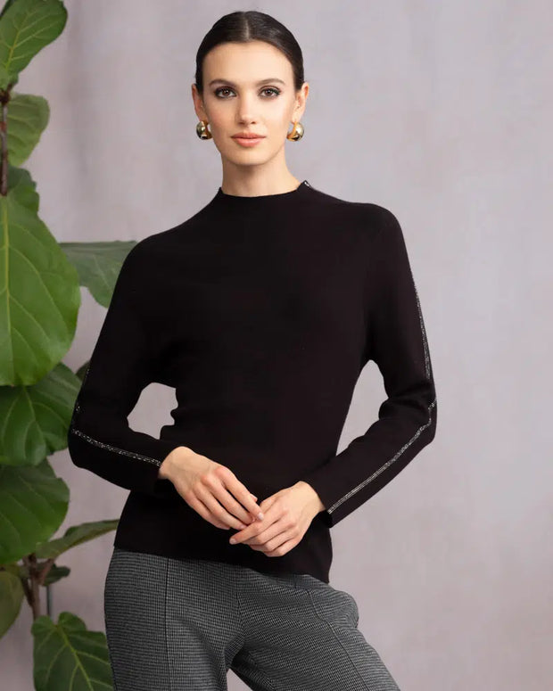 Alison Sheri  Black Crew Neck Sparkle Sleeve Jumper